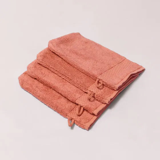 Luxe terra Florence washandjes (4 stuks) van 100% GOTS-katoen, 600 g/m², hoge kwaliteit, zacht en absorberend.